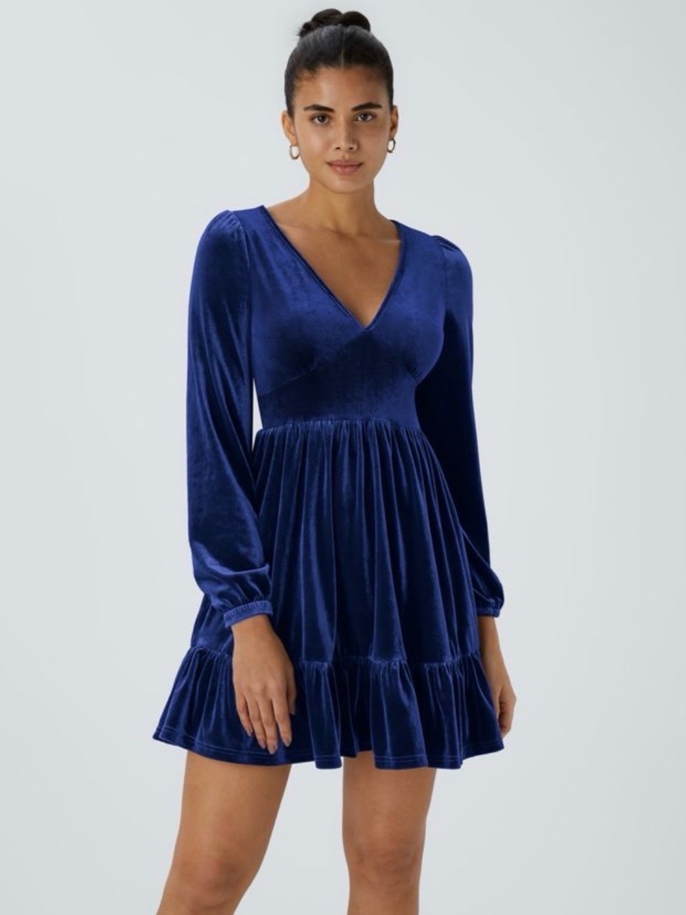Halara Everyday Deep V Neck Ruffled Hem Velvet Mini Chill Dress Midnight Ocean L
